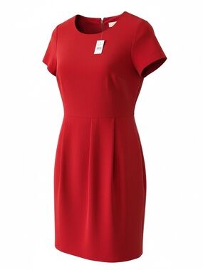 LOFT Red Short-Sleeve Midi Sheath Dress